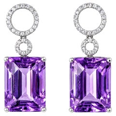 18K White Gold Diamond Amethyst Drop Earrings