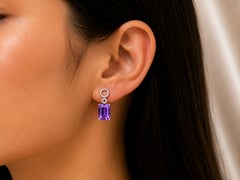 18K White Gold Diamond Amethyst Drop Earrings