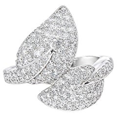 14K White Gold Diamond Designer Leaf Ring Band