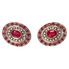 14K Pink Gold Rose Cut Diamond Ruby Earrings