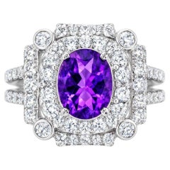 18K White Gold Diamond Amethyst Filigree Engagement Ring Estate