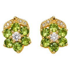 14K Yellow Gold Alexandrite Diamond Floral Stud Earrings