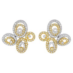 18K Two Tone Gold Diamond Nugget Earrings Estate Fine Jewelry