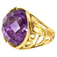 Handgefertigter Designer-Ring aus 14-karätigem Gelbgold mit moosgrünem Turmalin-Amethyst