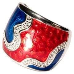 Sterling Silver Enamel Ring with Diamonds