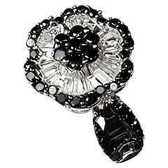14K White Gold Black Diamond Floral Flower Ring
