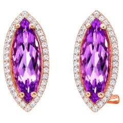 14K Pink Rose Gold Diamond Amethyst Designer Earrings
