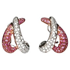 18K White Pink Rose Gold Pave Sapphire Diamond Earrings