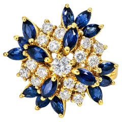 14K Gold Marquise Sapphire Diamond Kaleidoscope Cocktail Ring