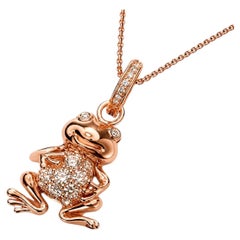 14K Pink Rose Gold Designer Diamond Toad Frog Whimsical Pendant Necklace