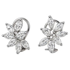 14K White Gold Marquise Diamond Floral Designer Earrings