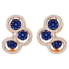 14K Pink Rose Gold Diamond Sapphire Circle Huggie Earrings