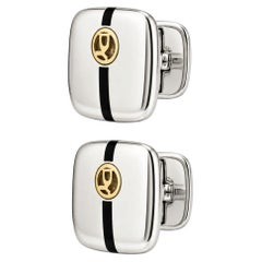 Boutons de manchette David Yurman d'occasion en argent sterling et émail, avec logo, en or 18 carats