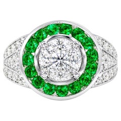 18K White Gold Diamond Emerald Art Deco Ring Band