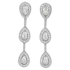 18K White Gold Diamond Pear & Round 3 Tier Drop Earrings