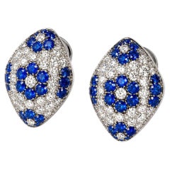 18K White Gold Diamond Sapphire Lever Back Earrings