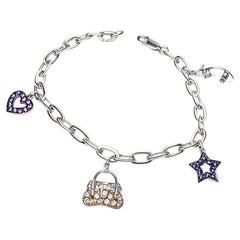 14K White Gold Star Shoe Heart Bag Sapphire Diamond Charm Bracelet