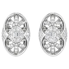 18K White Gold Diamond Floral Designer Earrings