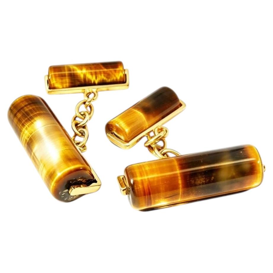 Designer-Manschettenknöpfe aus 14-karätigem Gelbgold mit Tigerauge
