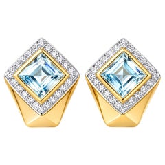 14K White Gold Diamond Aquamarine Earrings