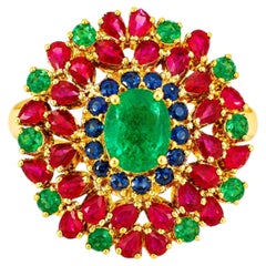 22K and 18K Yellow Gold Estate Ruby Emerald Sapphire Cocktail Ring
