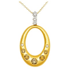 18K Yellow Gold Designer Handmade Cordova Diamond Champagne Pendant Necklace