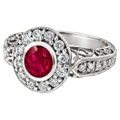 18K White Gold Ruby Diamond Engagement Estate Ring