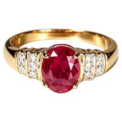 14K Yellow Gold Ruby Diamond Band Floral Ring
