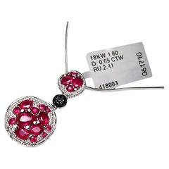 18K White Gold Ruby Black Diamond Pendant Necklace