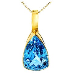 14K Yellow Gold Blue Topaz Pendant Enhancer Vintage Art Deco