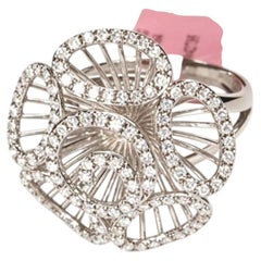 14K White Gold Estate White Diamond Filigree Flower Floral Ring