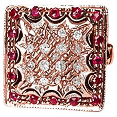 14K Pink Rose Gold Diamond Ruby Filigree Ring
