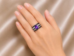 14K White Gold Diamond Amethyst Onyx Band Ring