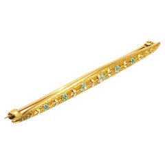 14K Yellow Gold Victorian Antique Enamel Floral Bar Pin Brooch