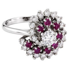 14K White Gold Ruby Diamond Floral Spiral Ring Estate
