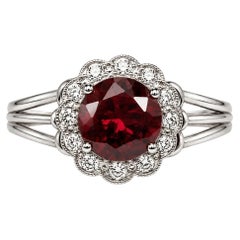 18K White Gold Platinum Garnet Diamond Handmade Ring Estate