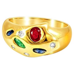 14K Yellow Gold Diamond Ruby Emerald Sapphire Gemstone Ring Band