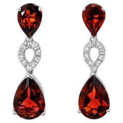 14K White Gold Garnet Diamond Drop Earrings Estate