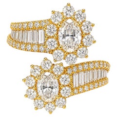 18K Yellow Gold Oval Solitaire Diamond Bypass Cocktail Ring