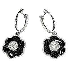 14K Black Gold Pave Diamond Flower Drop Earrings
