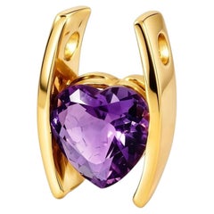 14K Yellow Gold Amethyst Heart Pendant Slide