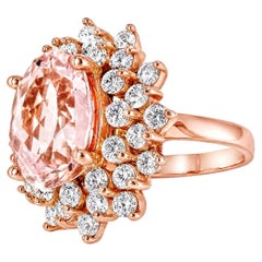 14K Pink Rose Gold Diamond Morganite Cocktail Ring