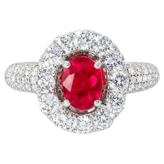 14K White Gold Ruby Micro Pave Diamond Designer Ring