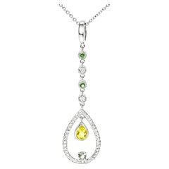 14K White Gold Green Amethyst Lemon Quartz Diamond Emerald Pendant