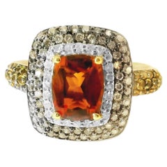 14K Yellow Gold Orange Citrine Champagne Diamond Cocktail Ring