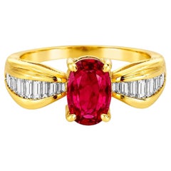 14K Yellow Gold Solitaire Natural Ruby Diamond Ring