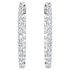 14K White Gold Estate Diamond Inside Outside Hoop Earrings