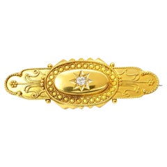 15K Yellow Gold Diamond Antique Bar Pin Brooch