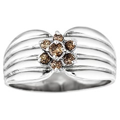 18K White Gold Champagne Diamond Floral Pinky Band Ring Estate