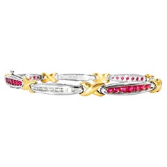 14K White Gold Ruby Diamond X Tennis Bracelet